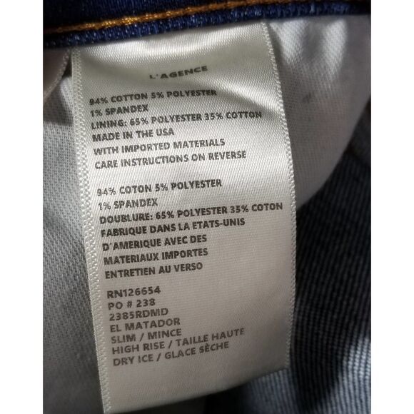 L'AGENCE El Matador Slim High Rise Ankle Stretch Jean Size 25 NWT MSRP $279 - Picture 6 of 6